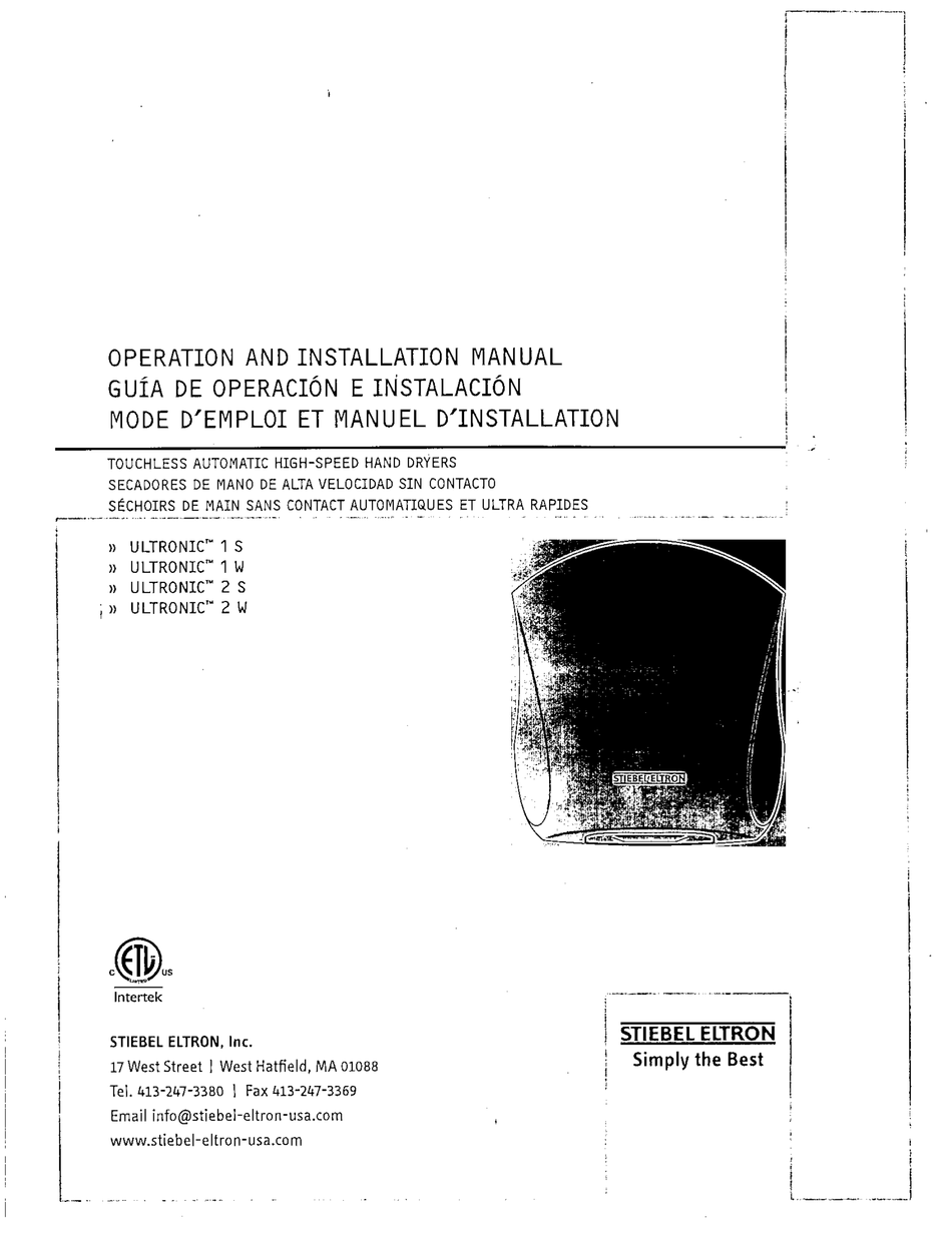 STIEBEL ELTRON ULTRONIC 1 S OPERATION AND INSTALLATION MANUAL Pdf