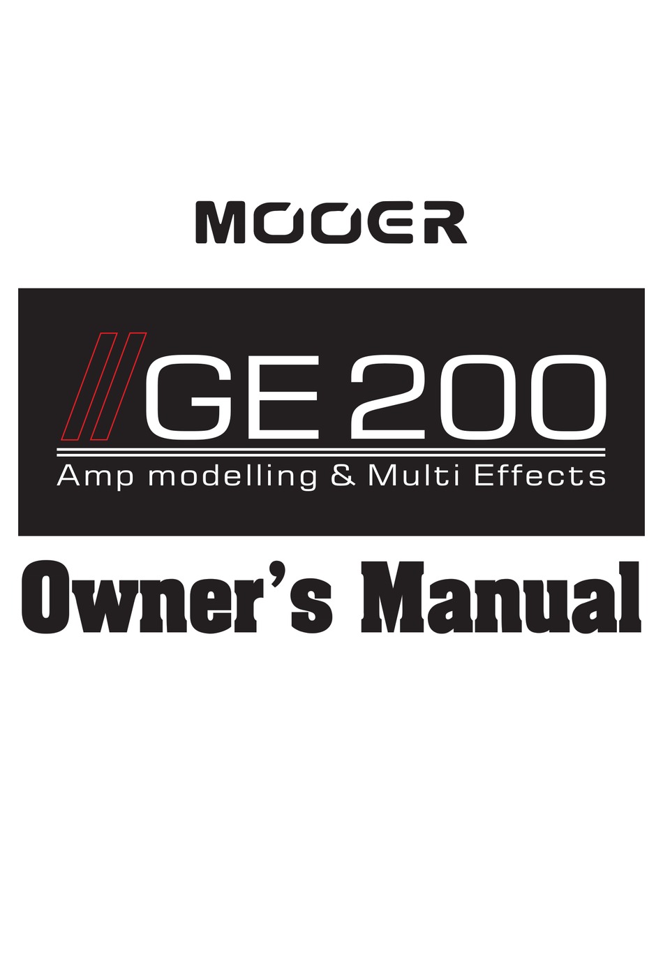Table Of Contents - Mooer GE 200 Owner's Manual Page 2.