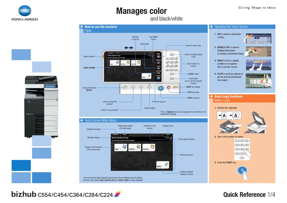 KONICA MINOLTA BIZHUB C554 QUICK REFERENCE MANUAL Pdf Download ManualsLib