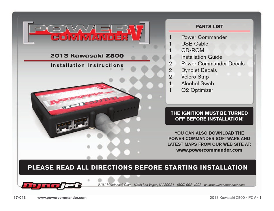 DYNOJET POWER COMMANDER V INSTALLATION INSTRUCTIONS Pdf Download