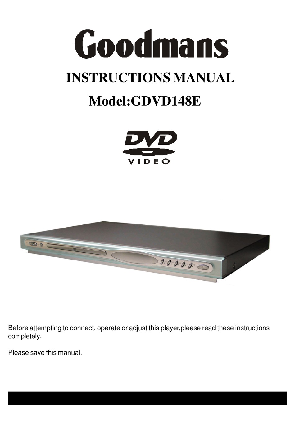 GOODMANS GDVD148E INSTRUCTION MANUAL Pdf Download | ManualsLib
