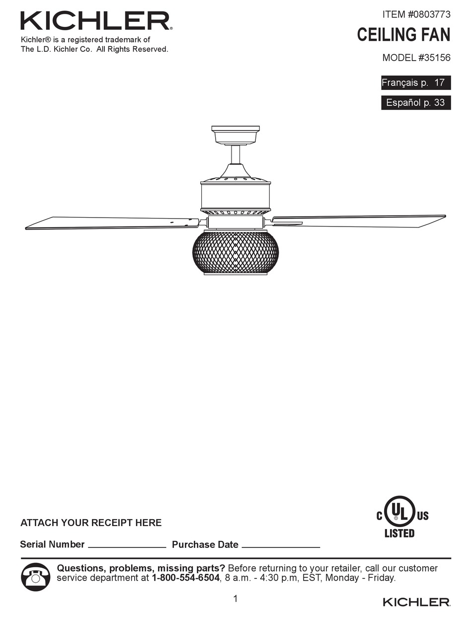 KICHLER LIGHTING 35156 MANUAL Pdf Download ManualsLib