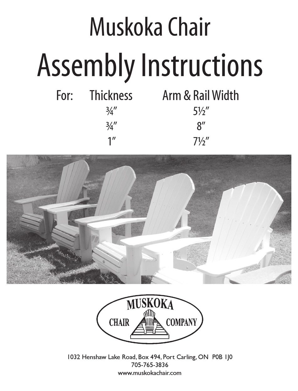 MUSKOKA CHAIR CEDAR SERIES ASSEMBLY INSTRUCTIONS MANUAL Pdf Download