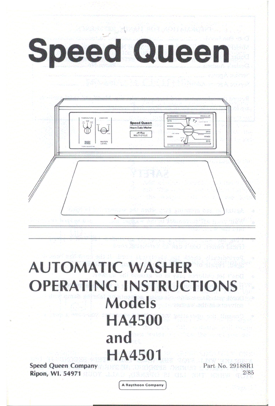 SPEED QUEEN HA4500 OPERATING INSTRUCTIONS MANUAL Pdf Download ManualsLib