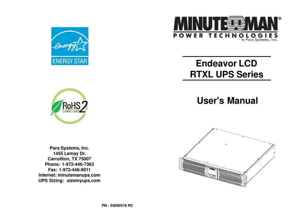 MINUTEMAN ENDEAVOR ED1000RTXL2U USER MANUAL Pdf Download ManualsLib