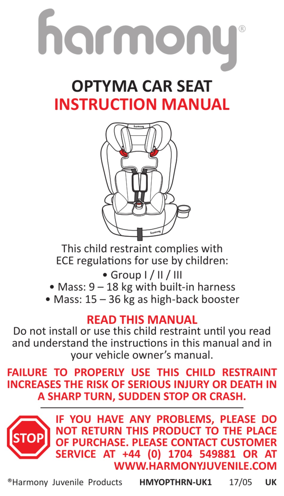 harmony defender car seat manual