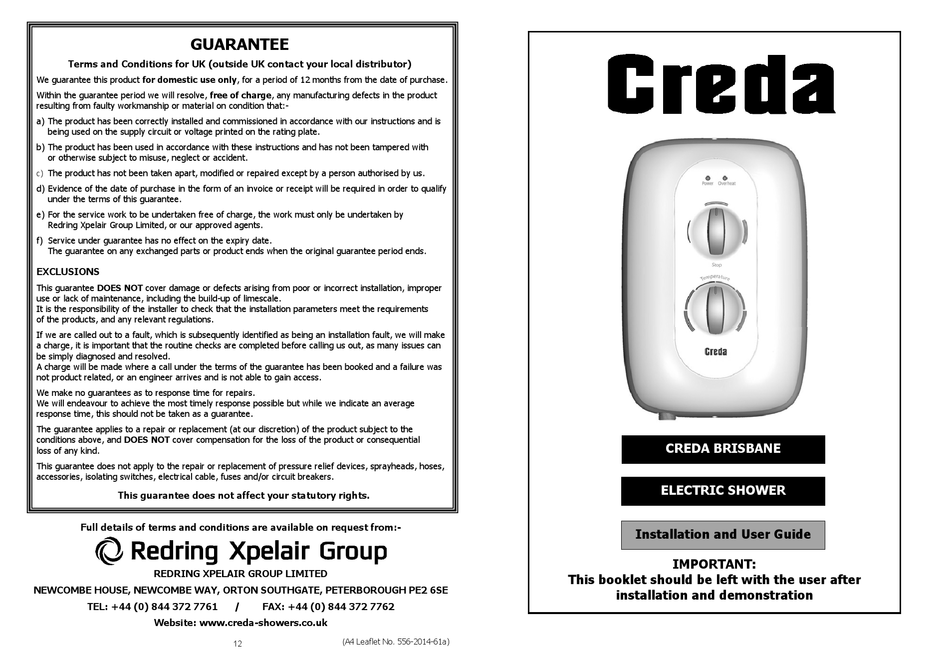 CREDA BRISBANE 8 5 KW INSTALLATION AND USER MANUAL Pdf Download