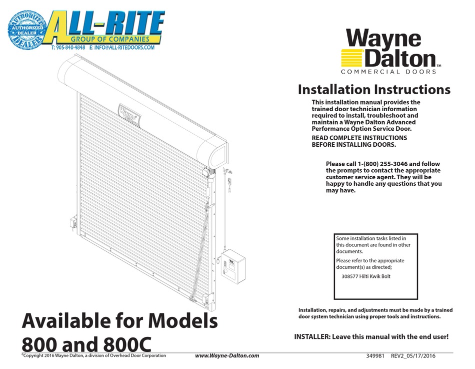 Wayne Dalton 800 Installation Instructions Manual Pdf Download Manualslib