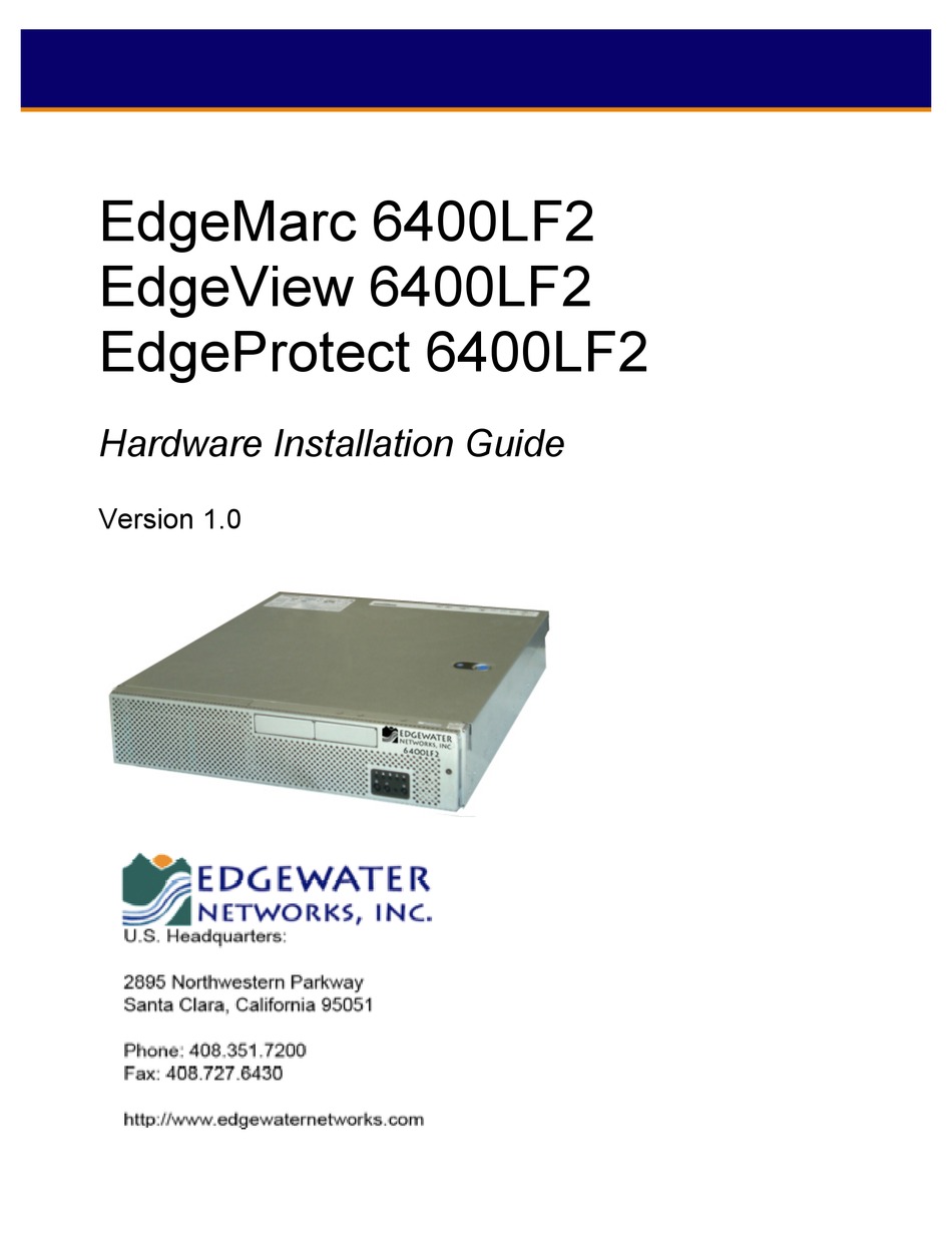 EDGEWATER NETWORKS EDGEMARC 6400LF2 HARDWARE INSTALLATION MANUAL Pdf