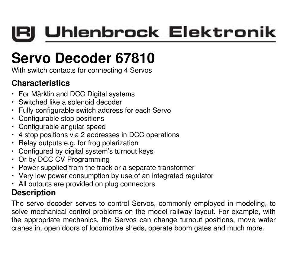 Uhlenbrock 67810 servodecoder con relés #neu en OVP # 