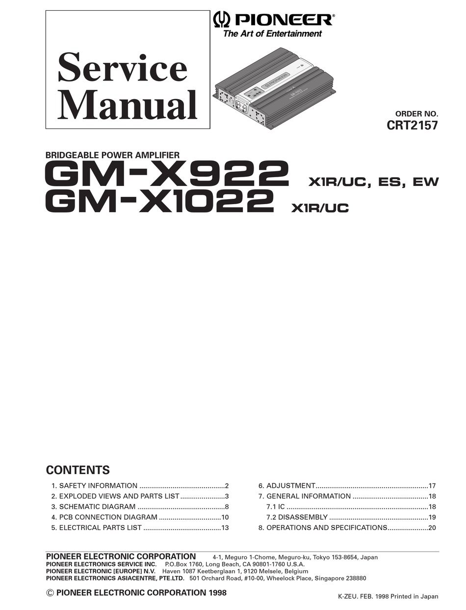 Pioneer Gm X922 X1r Uc Service Manual Pdf Download Manualslib
