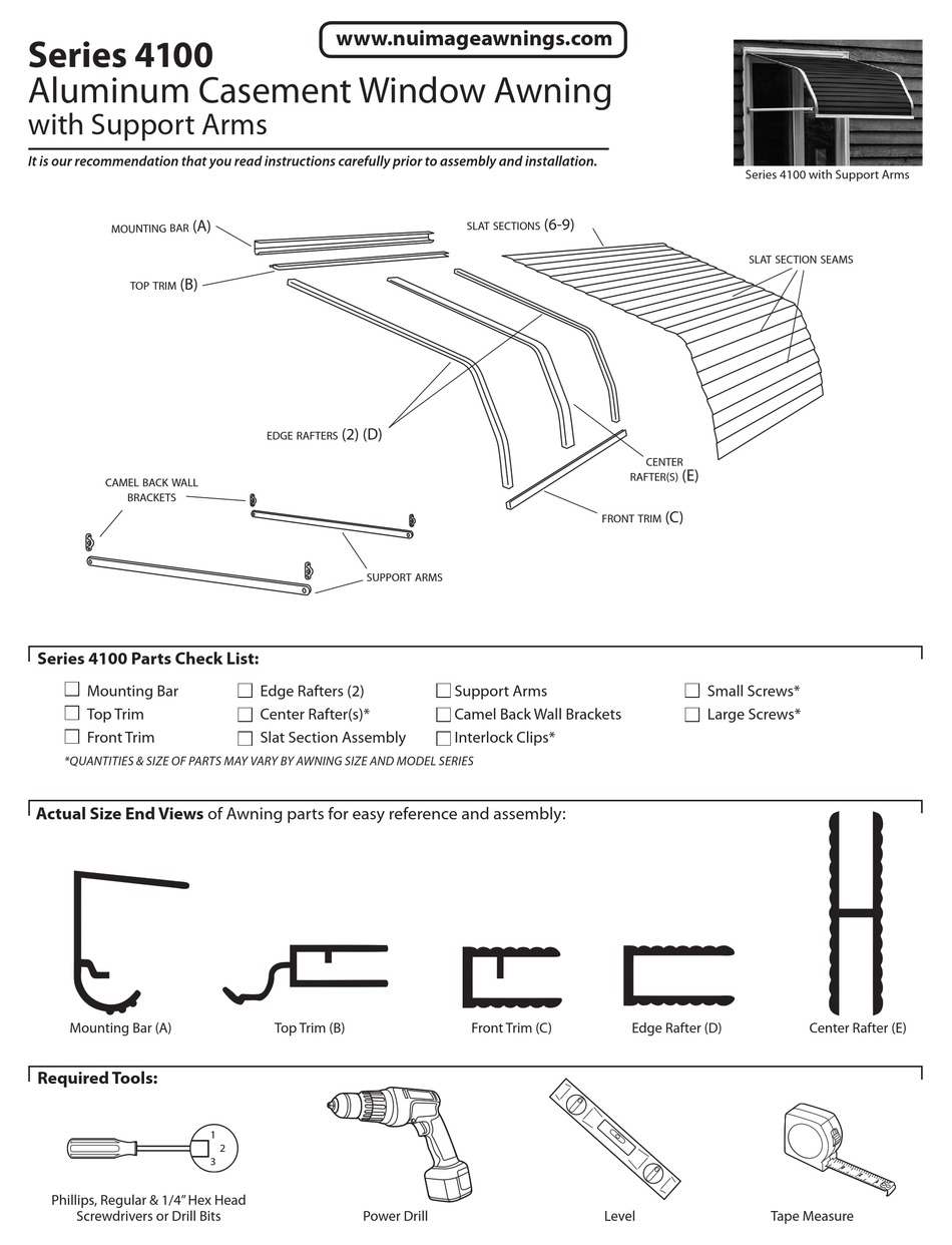 NUIMAGE AWNINGS 4100 SERIES ASSEMBLY INSTRUCTIONS Pdf Download ManualsLib