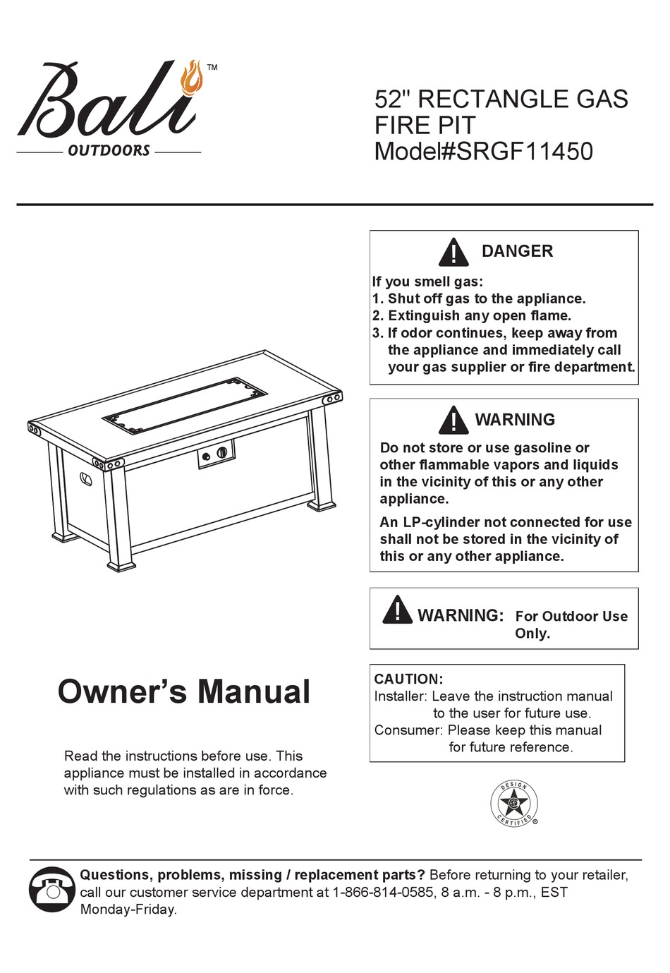Bali Srgf11450 Owner S Manual Pdf, Outdoor Fire Pit Replacement Parts