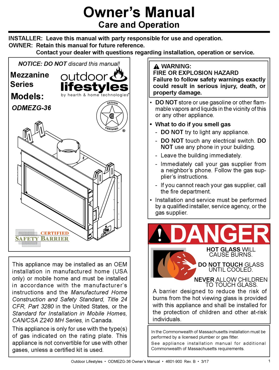 HEARTH & HOME ODMEZG-36 OWNER'S MANUAL Pdf Download | ManualsLib