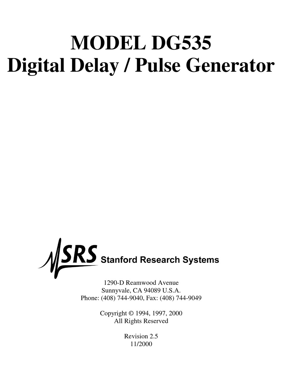 STANFORD RESEARCH SYSTEMS DG535 OPERATION AND SERVICE MANUAL Pdf Download ManualsLib