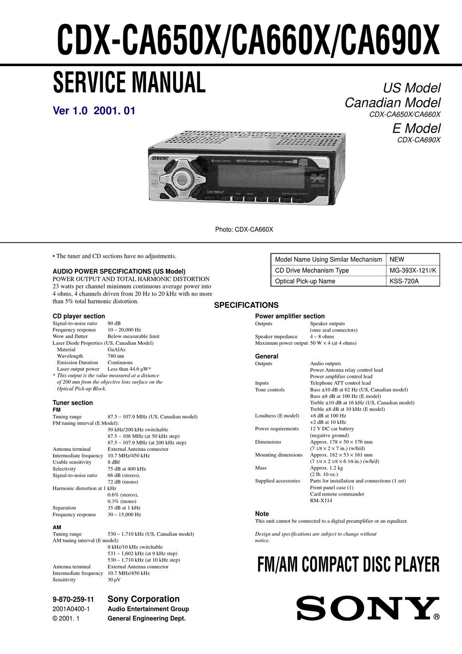 Sony Cdx Ca650x Service Manual Pdf