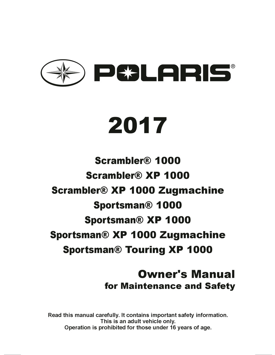 Polaris Scrambler 1000 Owner S Manual Pdf Download Manualslib