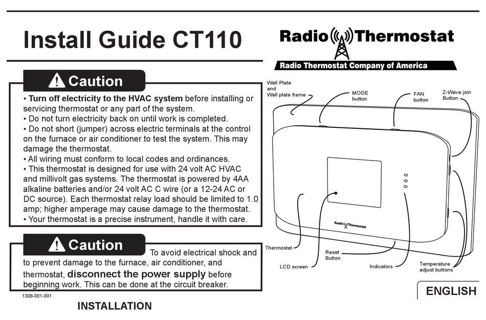 RADIO THERMOSTAT CT110 INSTALL MANUAL Pdf Download ManualsLib