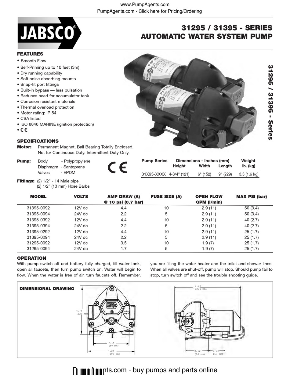 Jabsco 31395 0092 Instruction Manual Pdf Download Manualslib