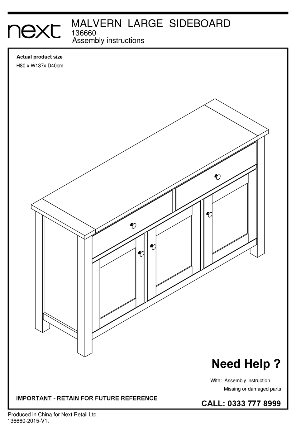 NEXT MALVERN LARGE SIDEBOARD ASSEMBLY INSTRUCTIONS MANUAL Pdf Download