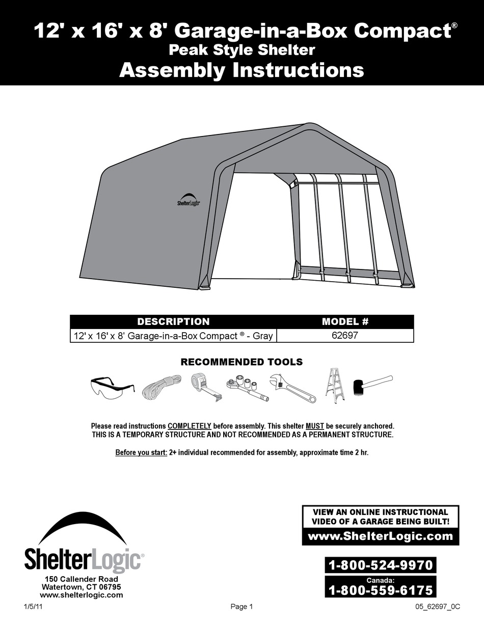 Shelterlogic 62697 Assembly Instructions Manual Pdf Download Manualslib
