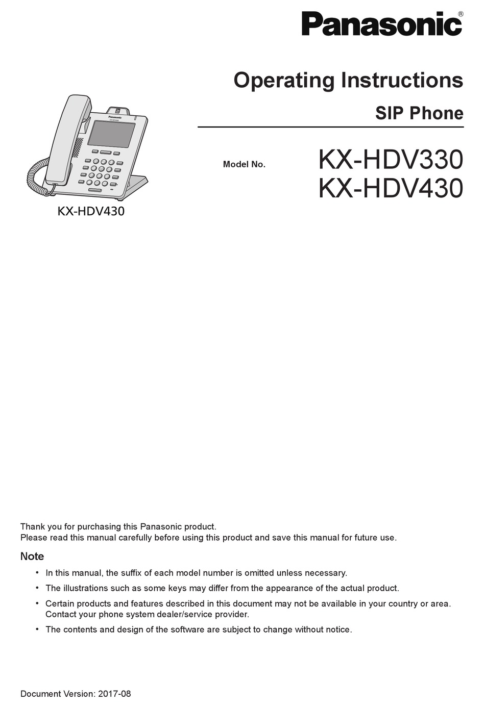 PANASONIC KX-HDV430 OPERATING INSTRUCTIONS MANUAL Pdf Download