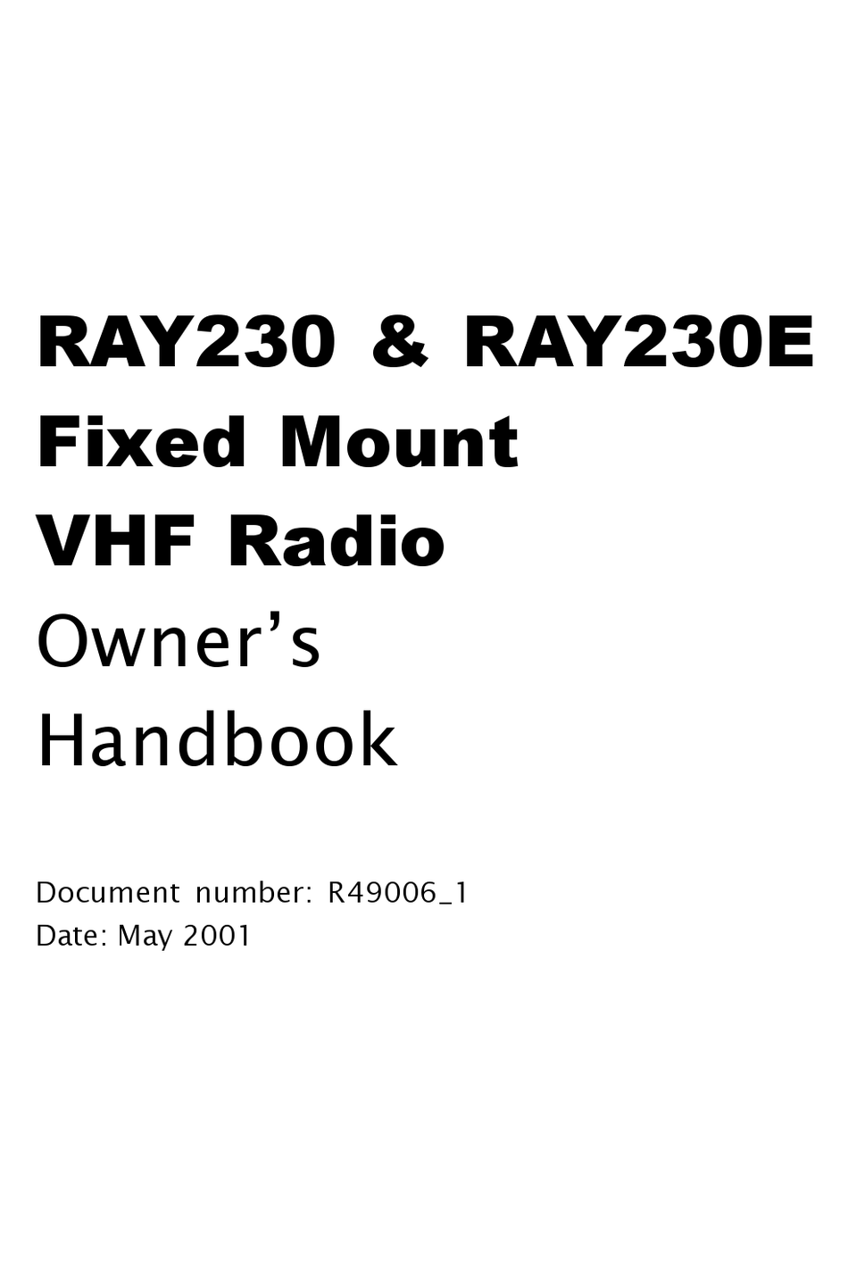 RAYMARINE RAY230E OWNER'S HANDBOOK MANUAL Pdf Download | ManualsLib