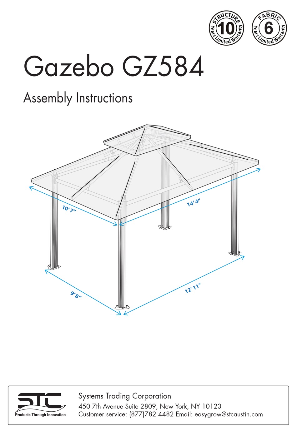 SYSTEMS TRADING CORPORATION GAZEBO GZ584 ASSEMBLY INSTRUCTIONS MANUAL