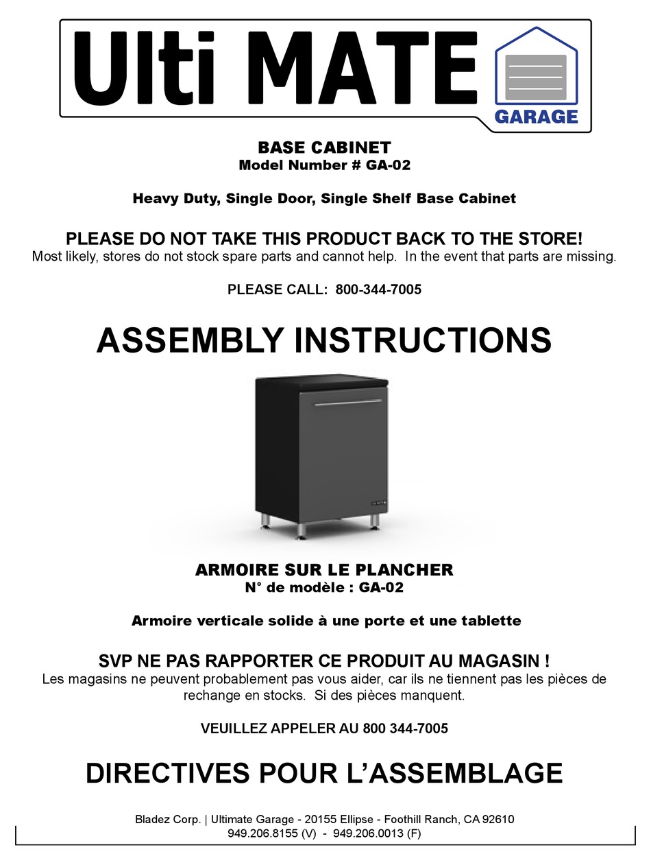ULTI MATE GA02 ASSEMBLY INSTRUCTIONS MANUAL Pdf Download ManualsLib