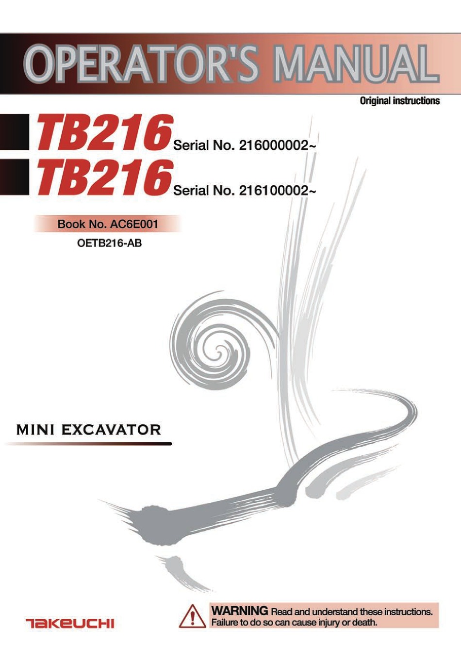 TAKEUCHI TB216 OPERATOR'S MANUAL Pdf Download | ManualsLib
