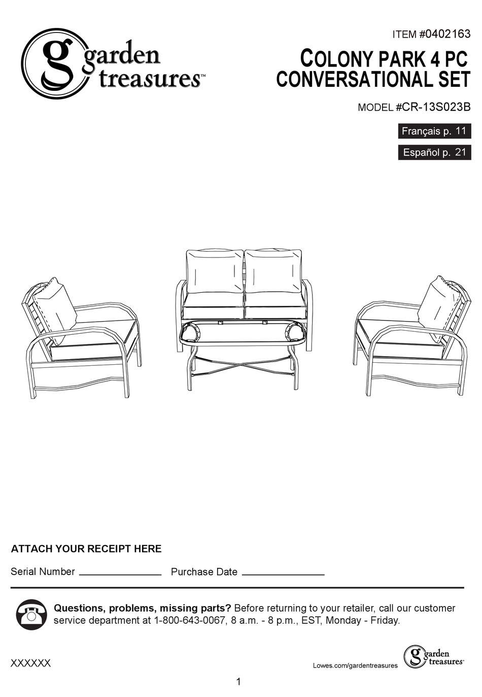 GARDEN TREASURES CR13S023B MANUAL Pdf Download ManualsLib