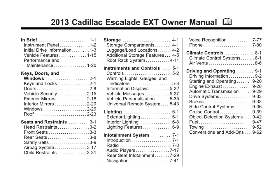 CADILLAC ESCALADE EXT 2013 OWNER'S MANUAL Pdf Download ManualsLib