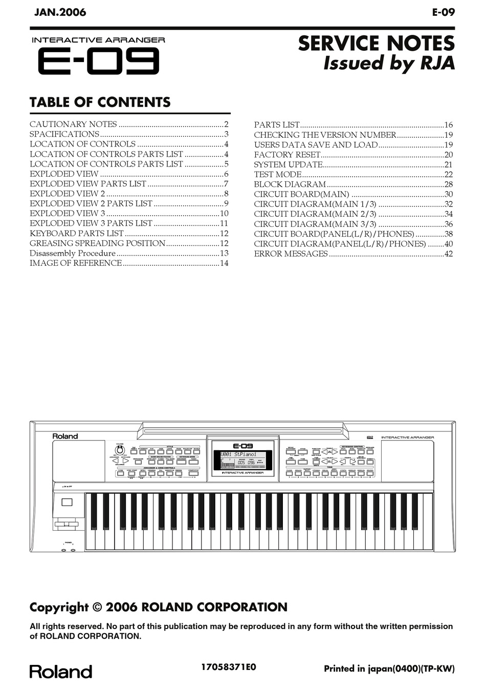 roland e09 parts