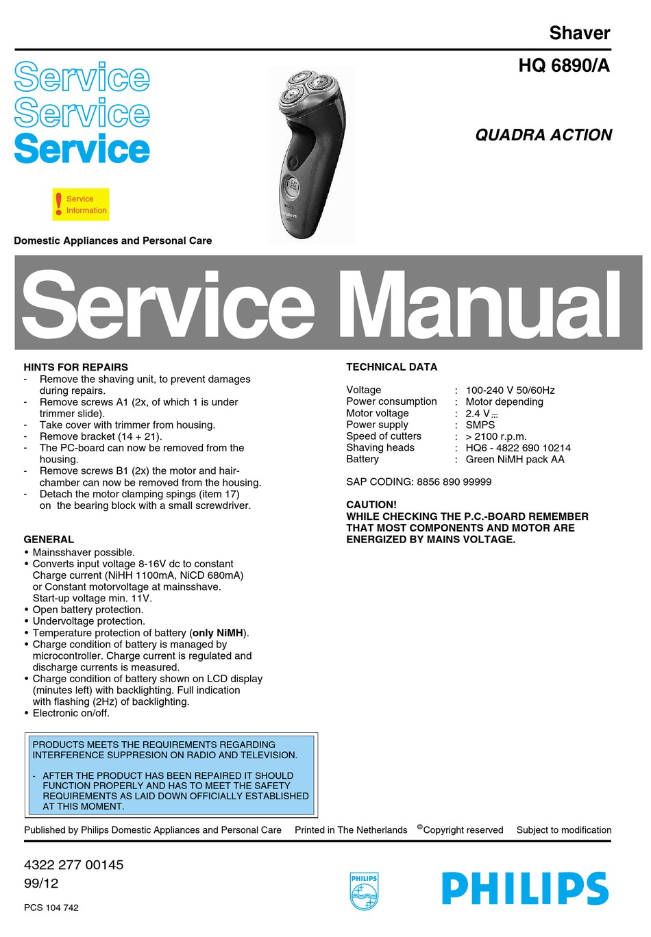 Philips Hq 60 A Service Manual Pdf Download Manualslib