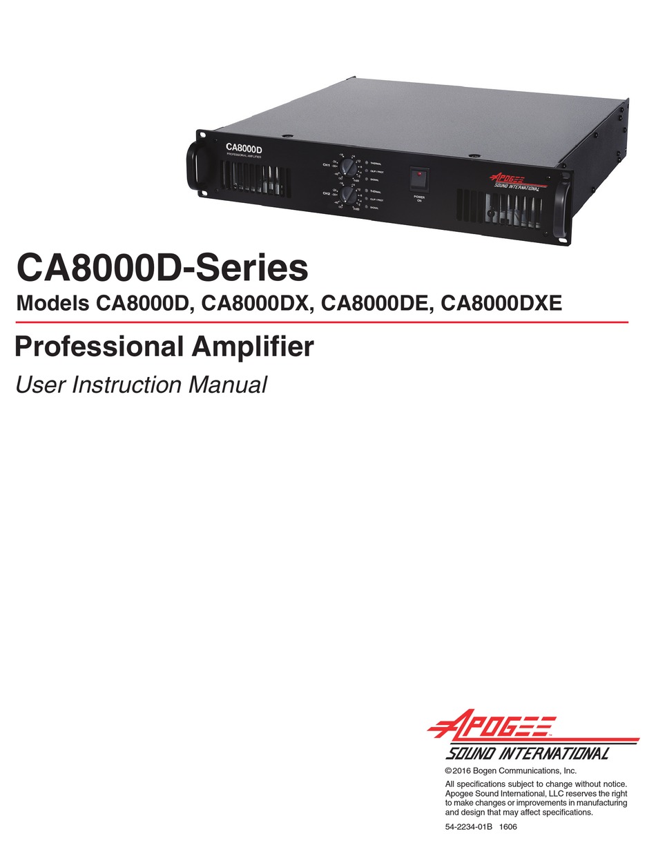 APOGEE SOUND CA8000D USER INSTRUCTION MANUAL Pdf Download ManualsLib