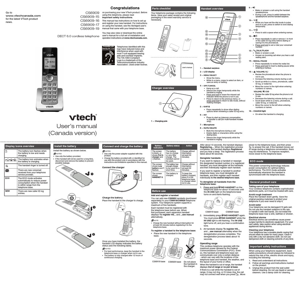 VTECH CS6909 USER MANUAL Pdf Download | ManualsLib