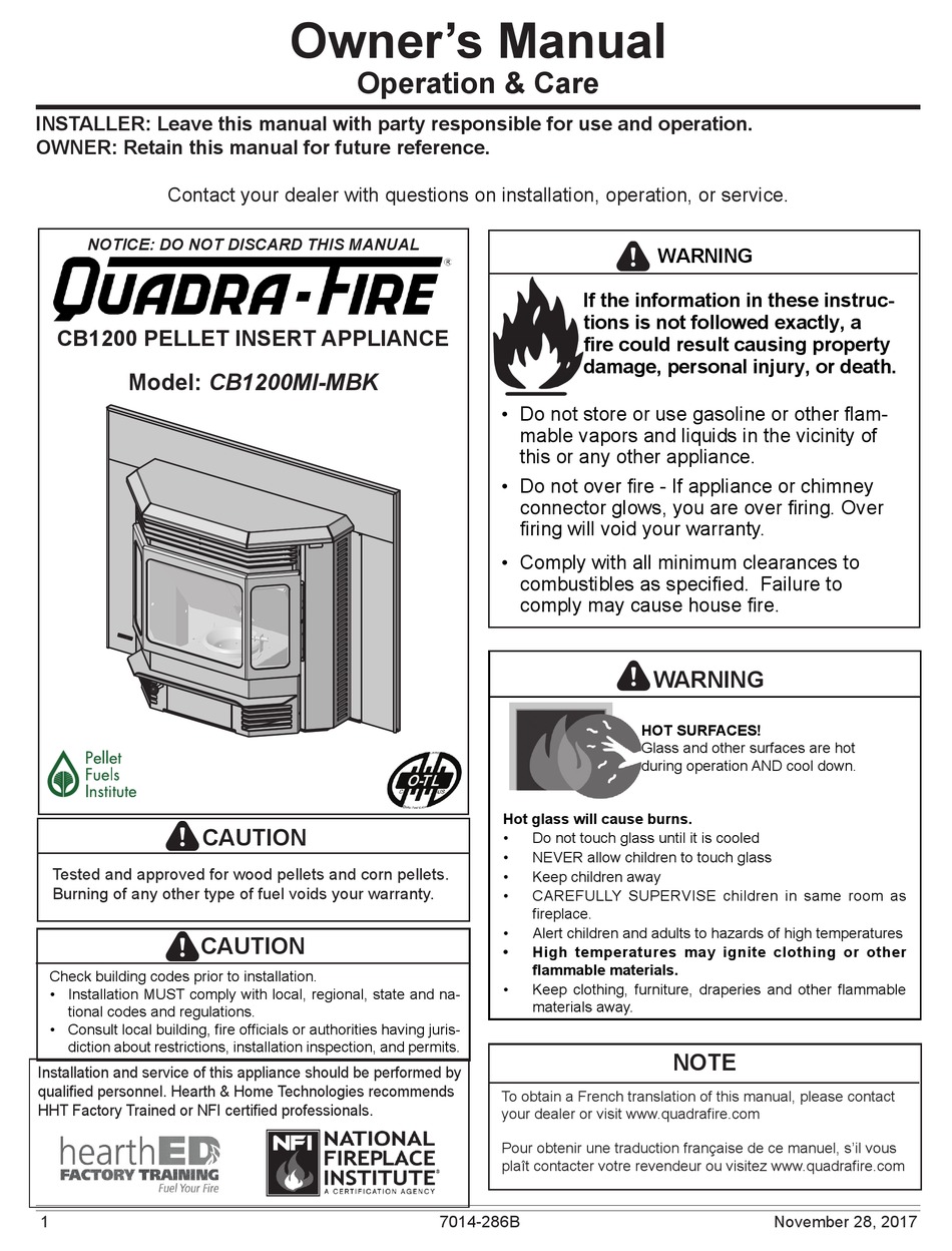 QUADRA-FIRE CB1200MI-MBK OWNER'S MANUAL Pdf Download | ManualsLib