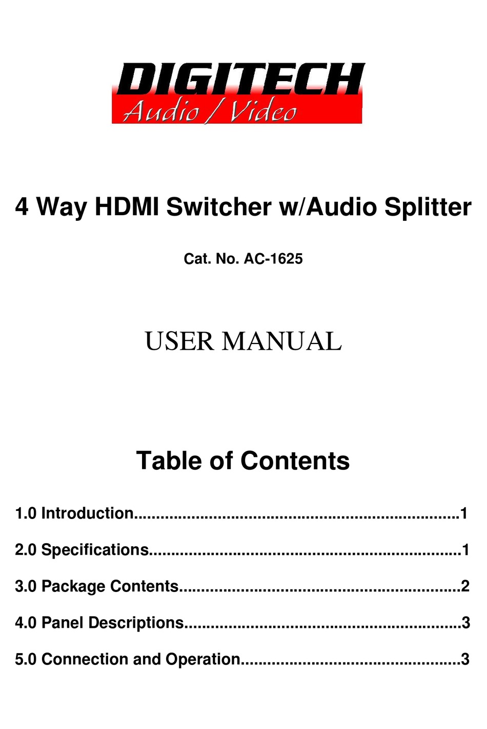 DIGITECH AUDIO/VIDEO AC1625 USER MANUAL Pdf Download ManualsLib