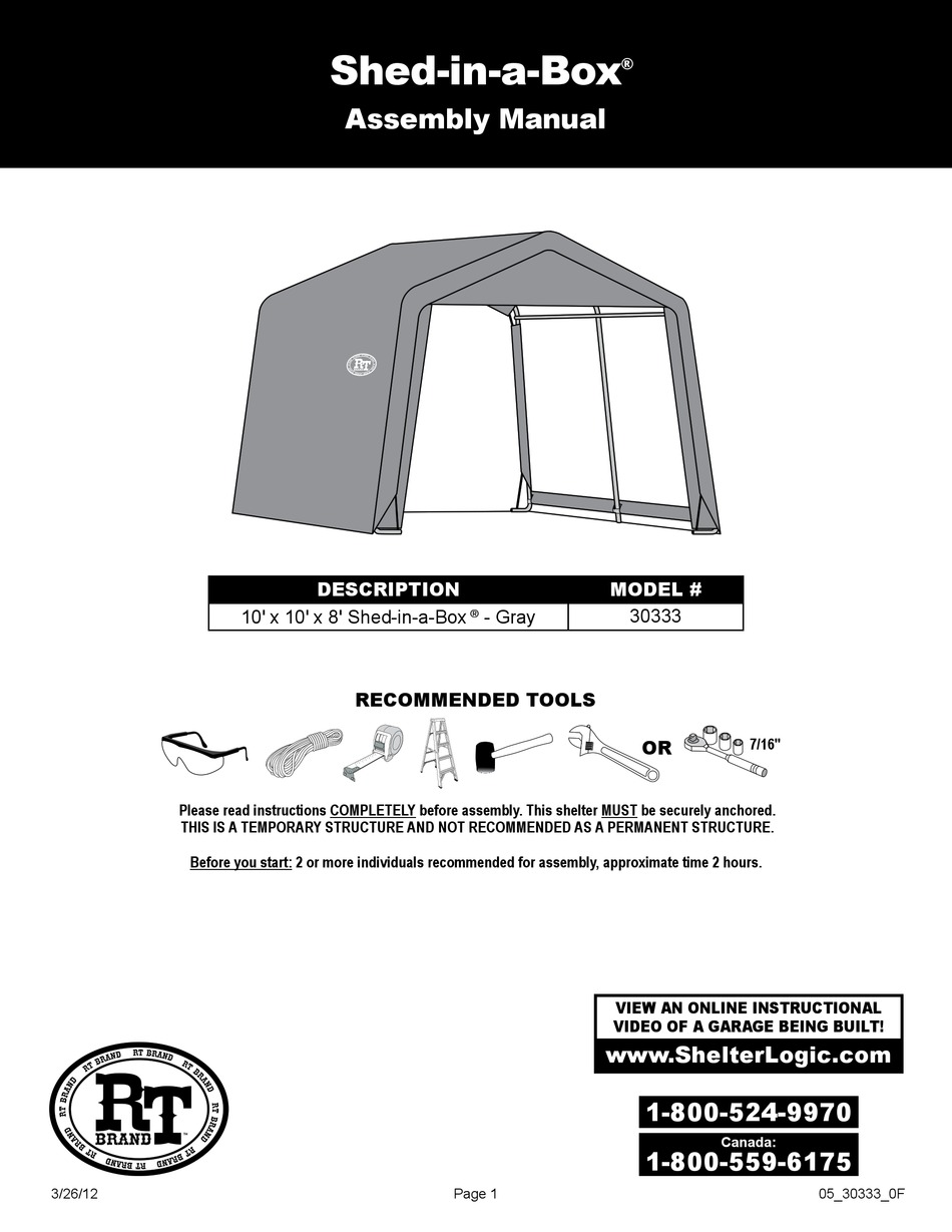 Shelterlogic Shed In A Box 30333 Assembly Manual Pdf Download Manualslib
