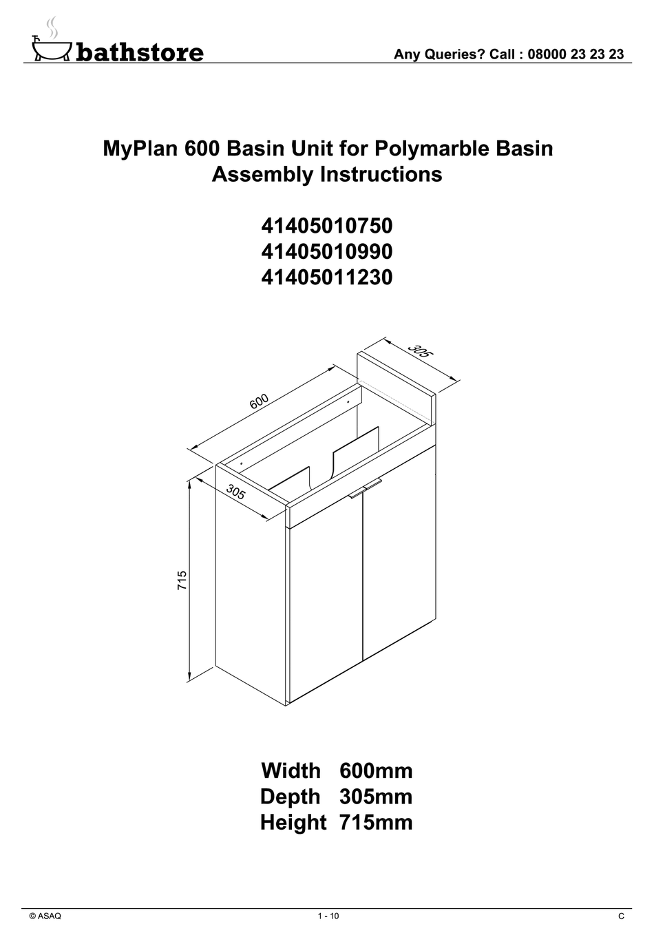 BATHSTORE 41405010750 ASSEMBLY INSTRUCTIONS MANUAL Pdf Download
