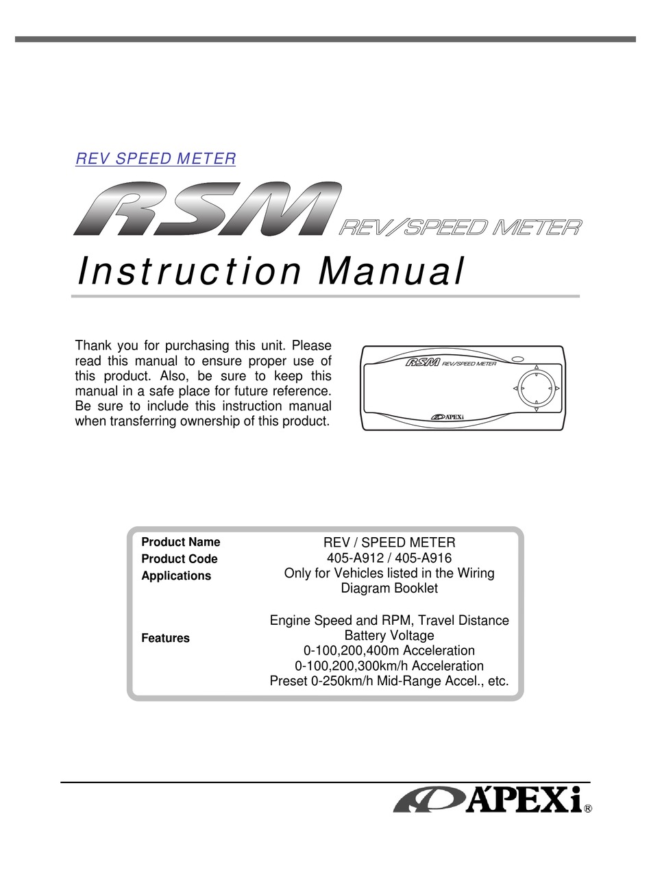Apexi Rsm 405 A912 Instruction Manual, Apexi Rsm Wiring Diagram Pdf