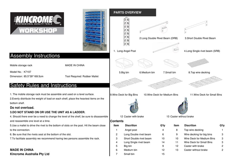 KINCROME K7107 ASSEMBLY INSTRUCTIONS Pdf Download ManualsLib