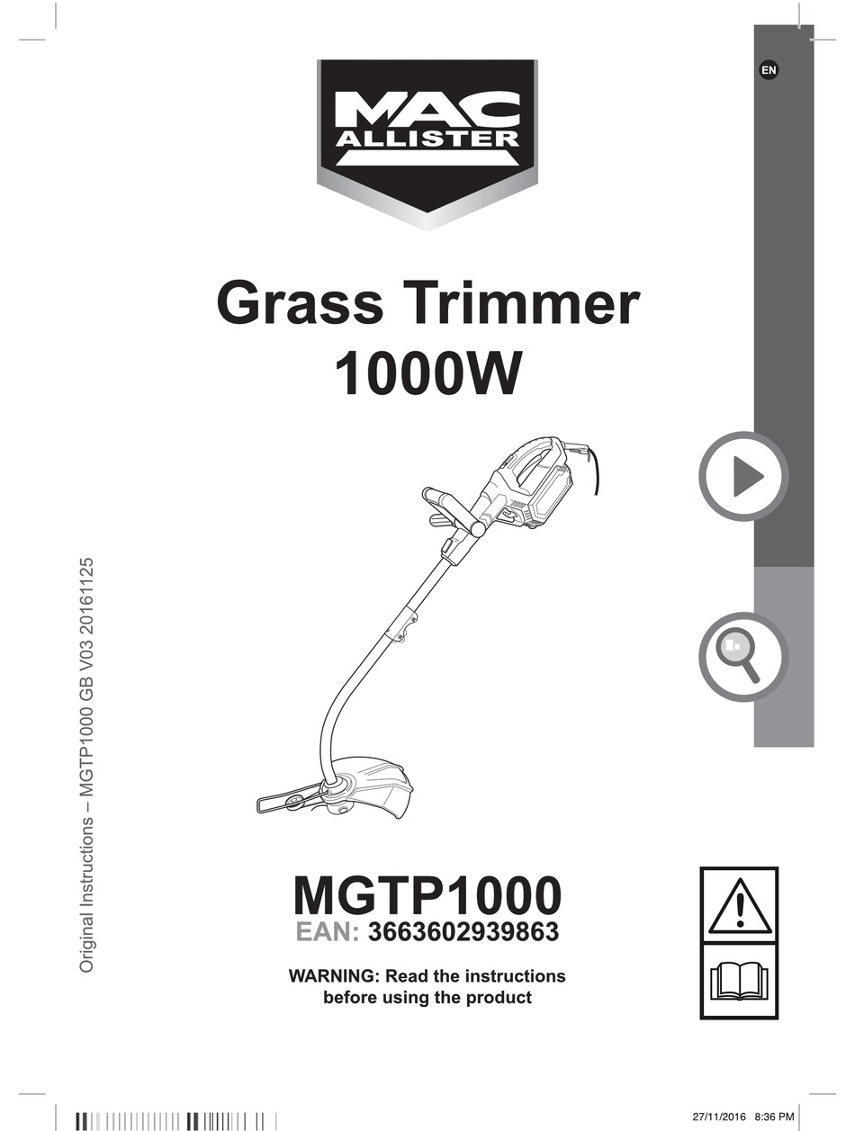 mac allister mgtp1000 1000w corded grass trimmer