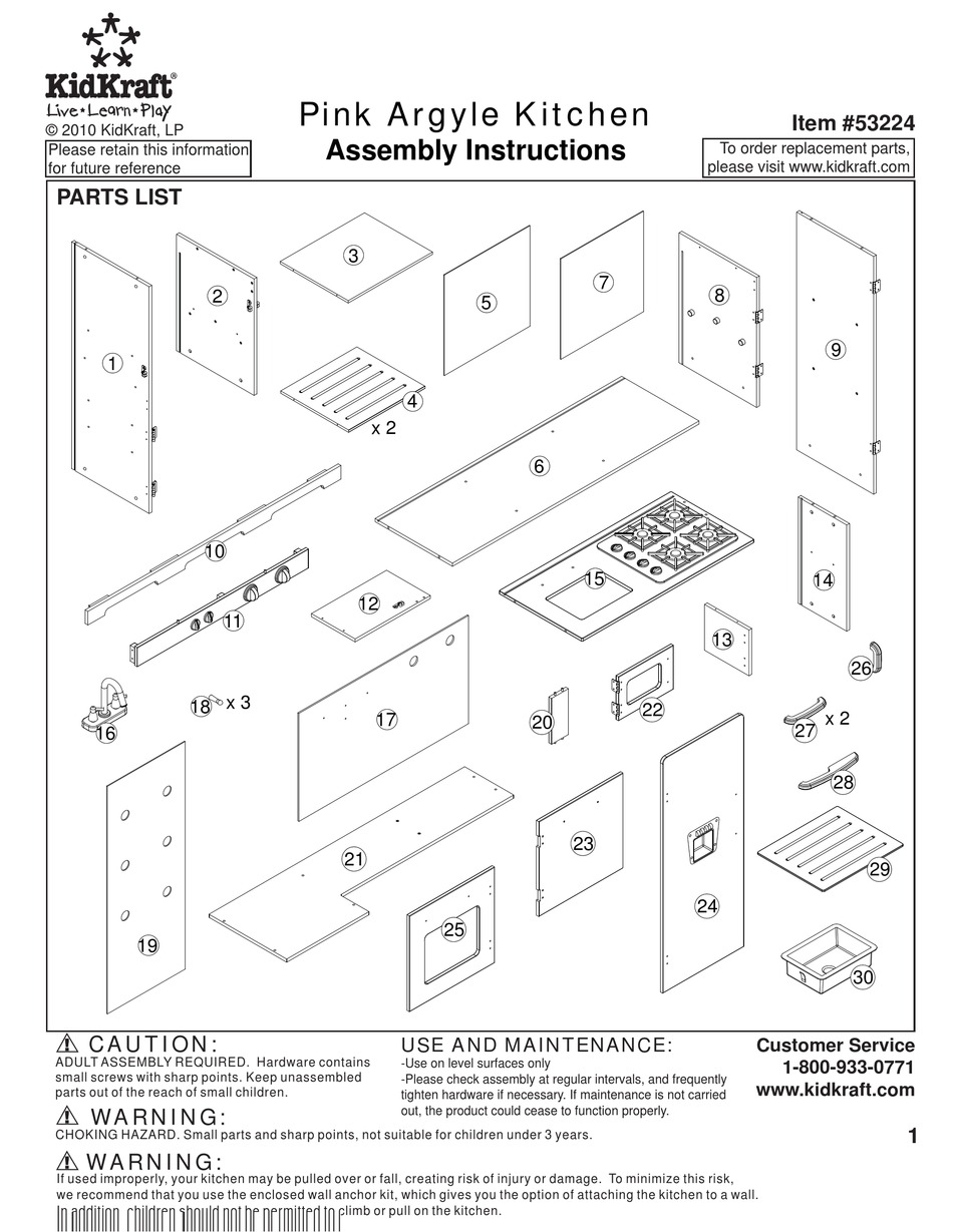 KIDKRAFT PINK ARGYLE KITCHEN ASSEMBLY INSTRUCTIONS MANUAL Pdf Download