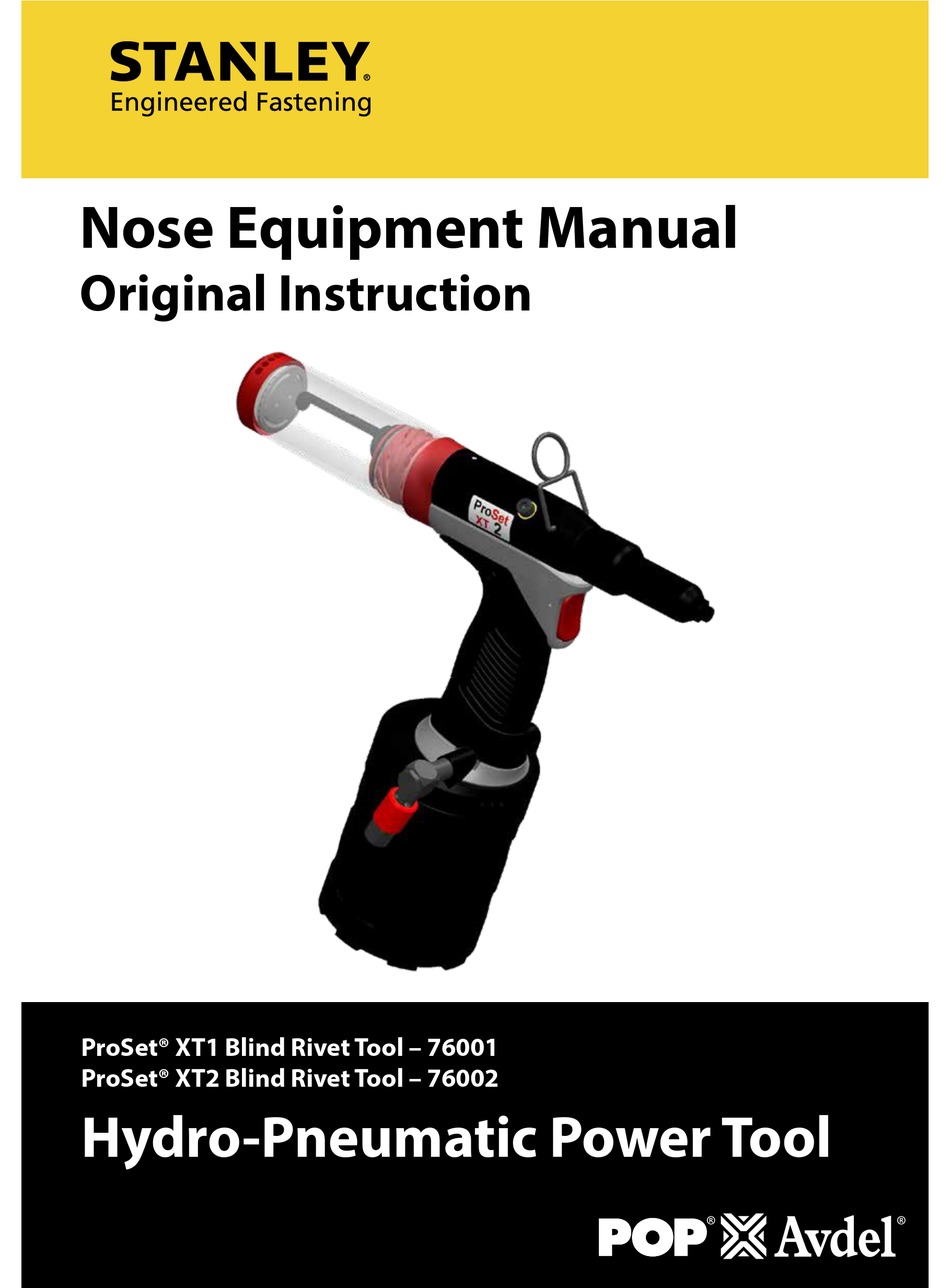 STANLEY PROSET XT1 BLIND RIVET TOOL ORIGINAL INSTRUCTION Pdf Download