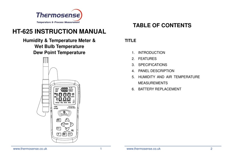 HT-625 Thermo-Hygrometer (Air Humidity/Temperature Meter) (Thermosense  Direct)