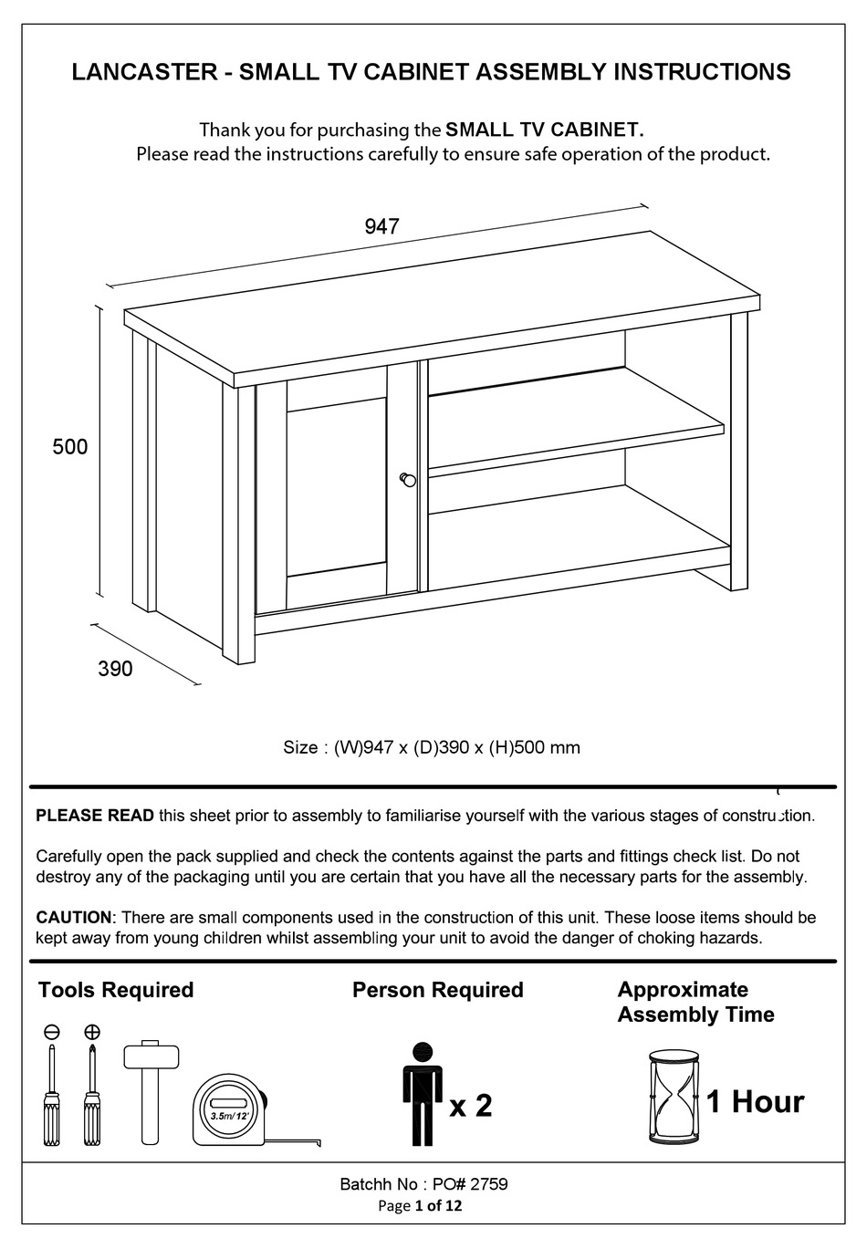 LANCASTER LANSTVGRY ASSEMBLY INSTRUCTIONS MANUAL Pdf Download ManualsLib