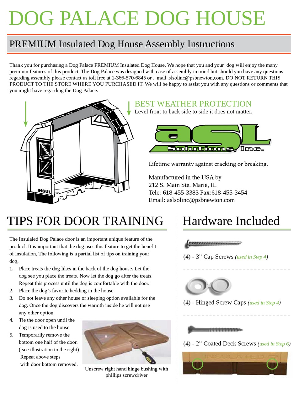 ASL SOLUTIONS DOG PALACE ASSEMBLY INSTRUCTIONS Pdf Download | ManualsLib