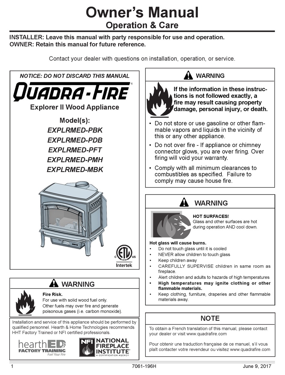 QUADRAFIRE EXPLRMEDPBK OWNER'S MANUAL Pdf Download ManualsLib