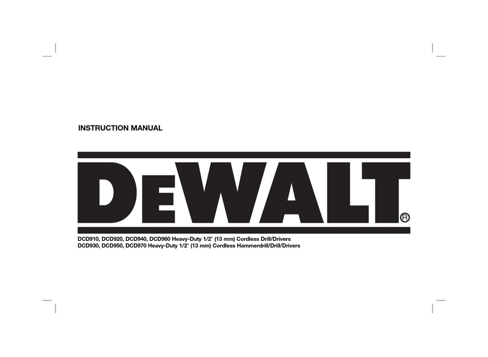 DEWALT DCD910 INSTRUCTION MANUAL Pdf Download | ManualsLib